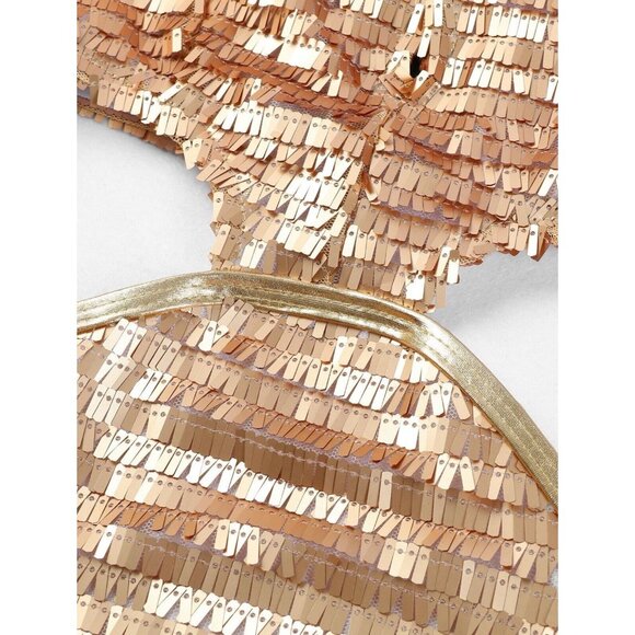 Women Sequin Mini Dress Cut Out Large Gold/Yellow V-Neck Long Sleeve Zipper Back - Picture 8 of 14